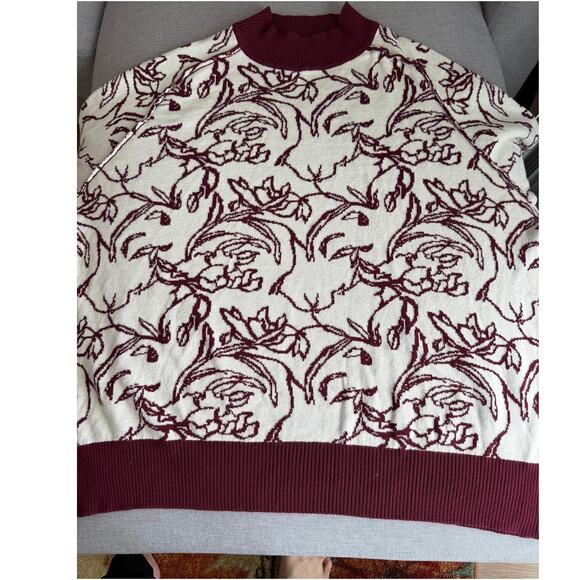 Amour Vert Women’s organic Cotton Burgundy sweater  boho  retro Size L relaxed - Picture 8 of 9